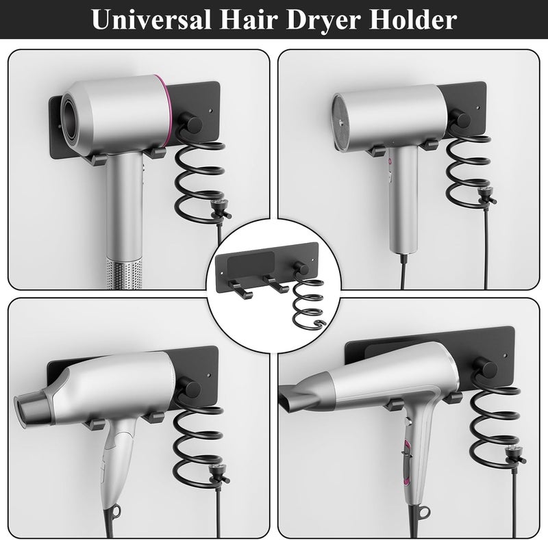 Tindbea Hair Dryer Holder + Curling Iron Holder,Blow Dryer Holder Wall Mount, Bathroom Hair Tool Organizer Rack for Universal Dryer Matte Black - Image 5